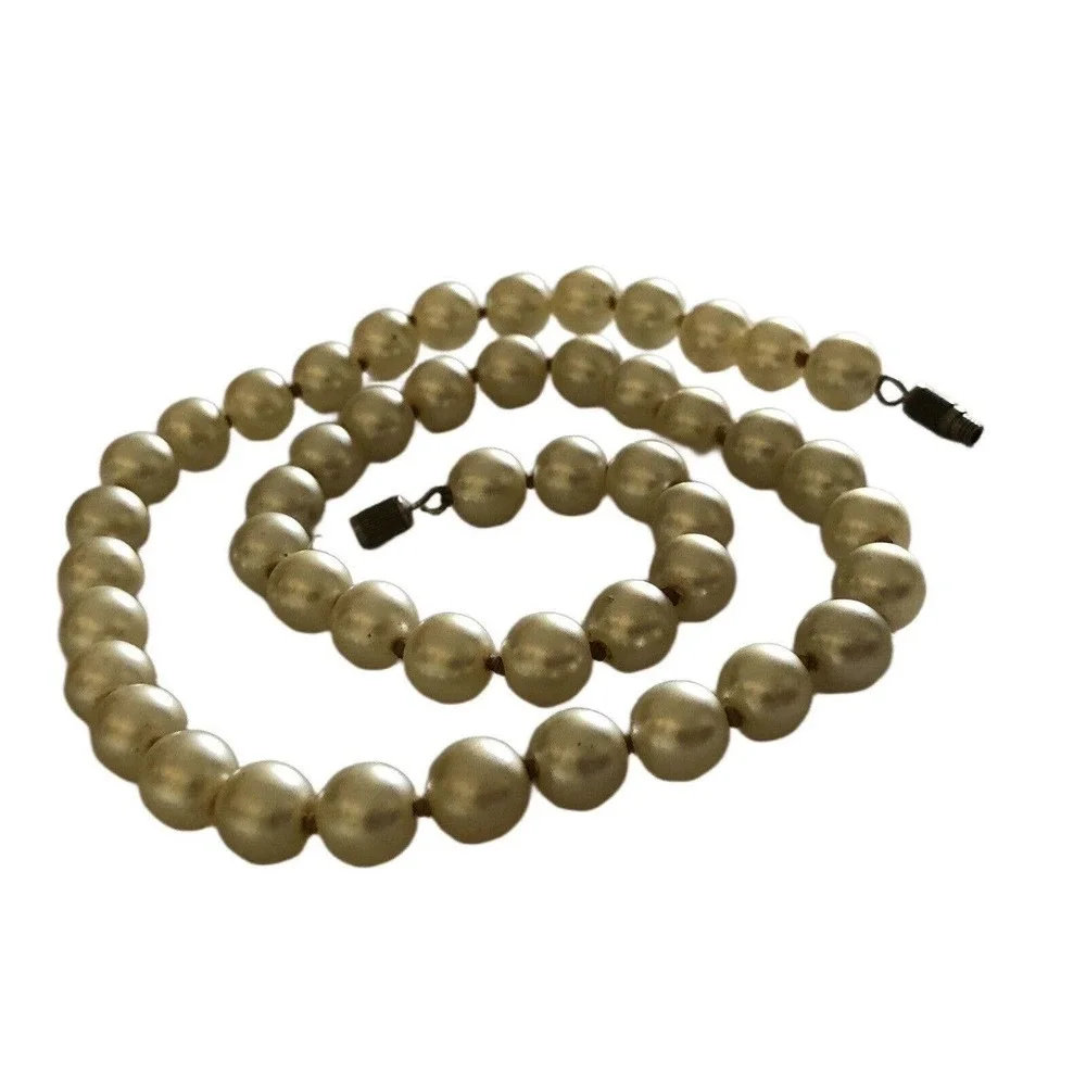 Ivory Cream Authentic Freshwater Pearl Necklace Hand Knotted 6.5MM 19”